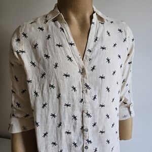Isaac Mizrahi Beige and Black Dragonfly Print Shirt